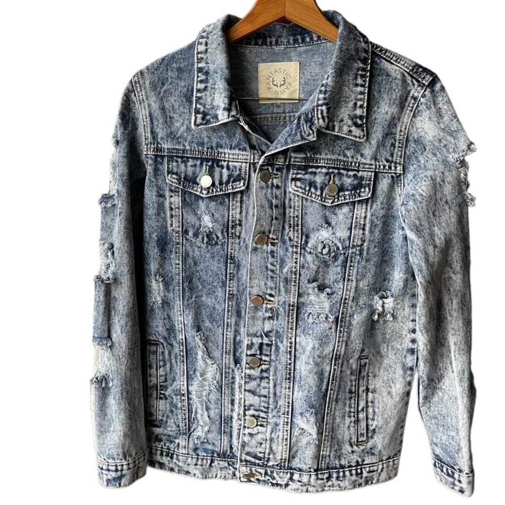 Fantastic Fawn - Acid Washed Distressed Denim Jean Jacket (Size M)